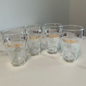Vintage MCM Dominion Juice Glasses w/ Gold and White Floral Decoration Set of 4